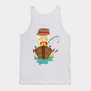 Fishing Girl, Fishing Rod, Fisherman, Blonde Hair Tank Top